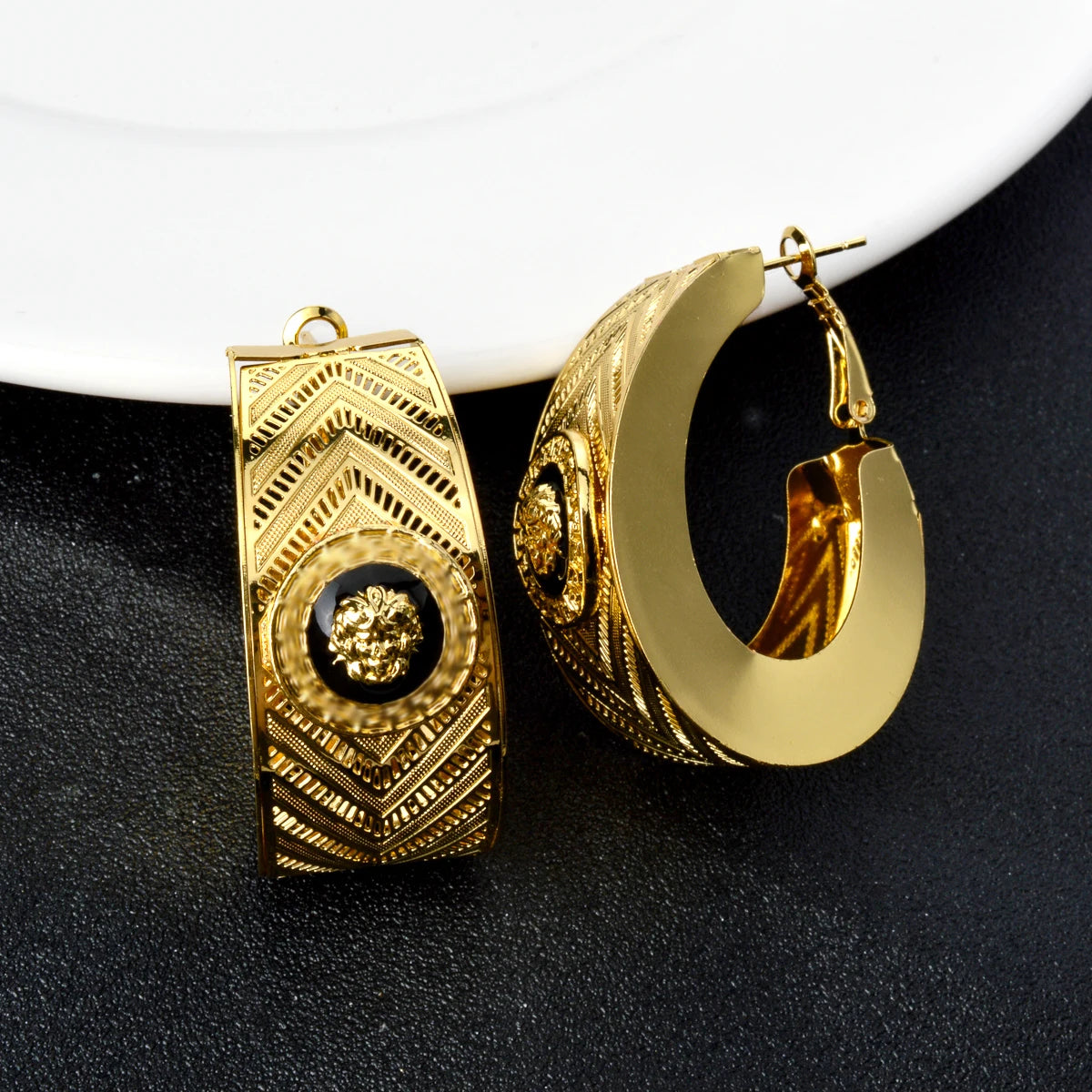 ZEADear – boucles d'oreilles ajourées couleur or 18 carats, en émail noir, gouttes d'huile, boucles d'oreilles, cadeaux de mariage du Nigeria et de l'afrique