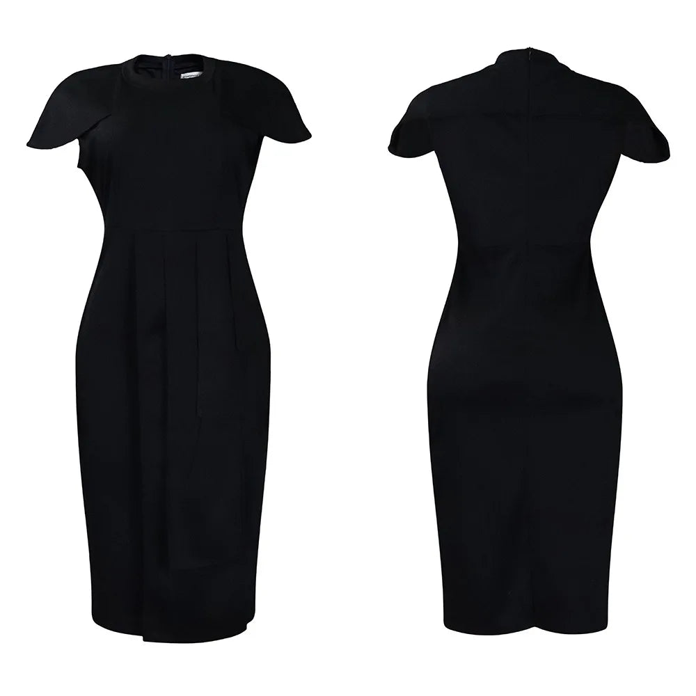 FairyShely-Robe drapée à manches courtes pour femmes, robe de soirée sexy, grande taille, monochromatique, grandes robes à volants pour dames, robe curvy serrée, 2025