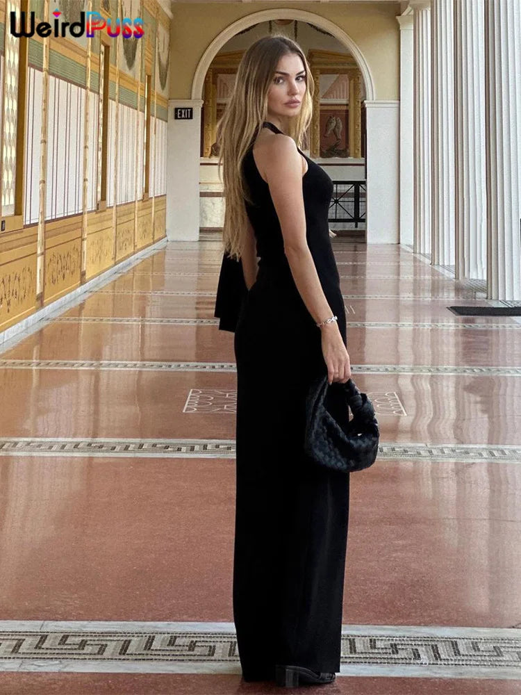 Bizarre chat une épaule robe femme été Sexy solide élégant noeud pansement sans manches moulage Simple fête maigre robes