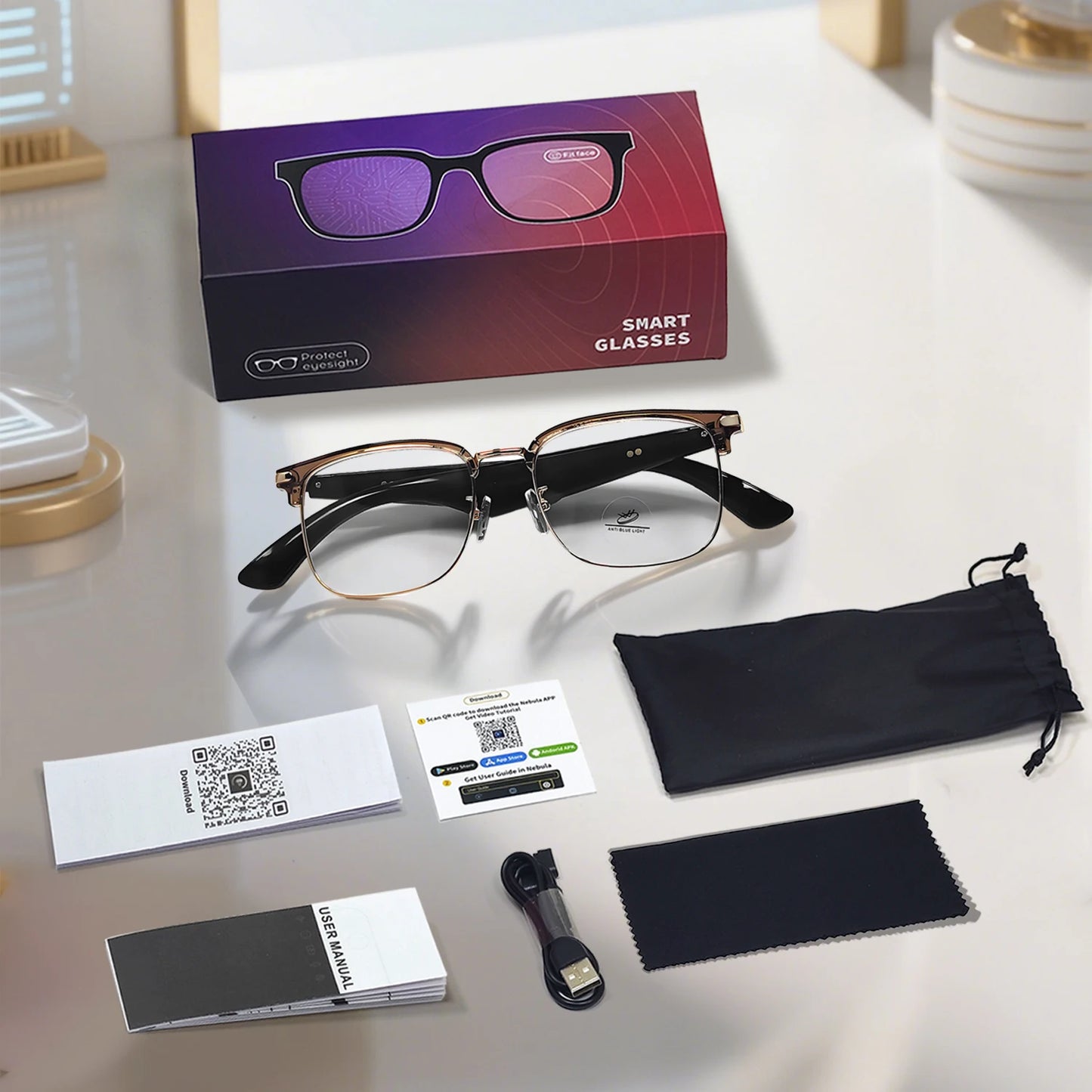 Lunettes intelligentes AI, traduction multilingue, réponse au téléphone, écouter de la musique, Protection des yeux d'été, lumière bleue, lunettes de mode