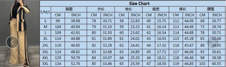 Femmes rayé imprimé costumes + pantalons deux pièces ensembles automne hiver décontracté jambe large pantalons ensembles bureau dames élégant manteaux tenues