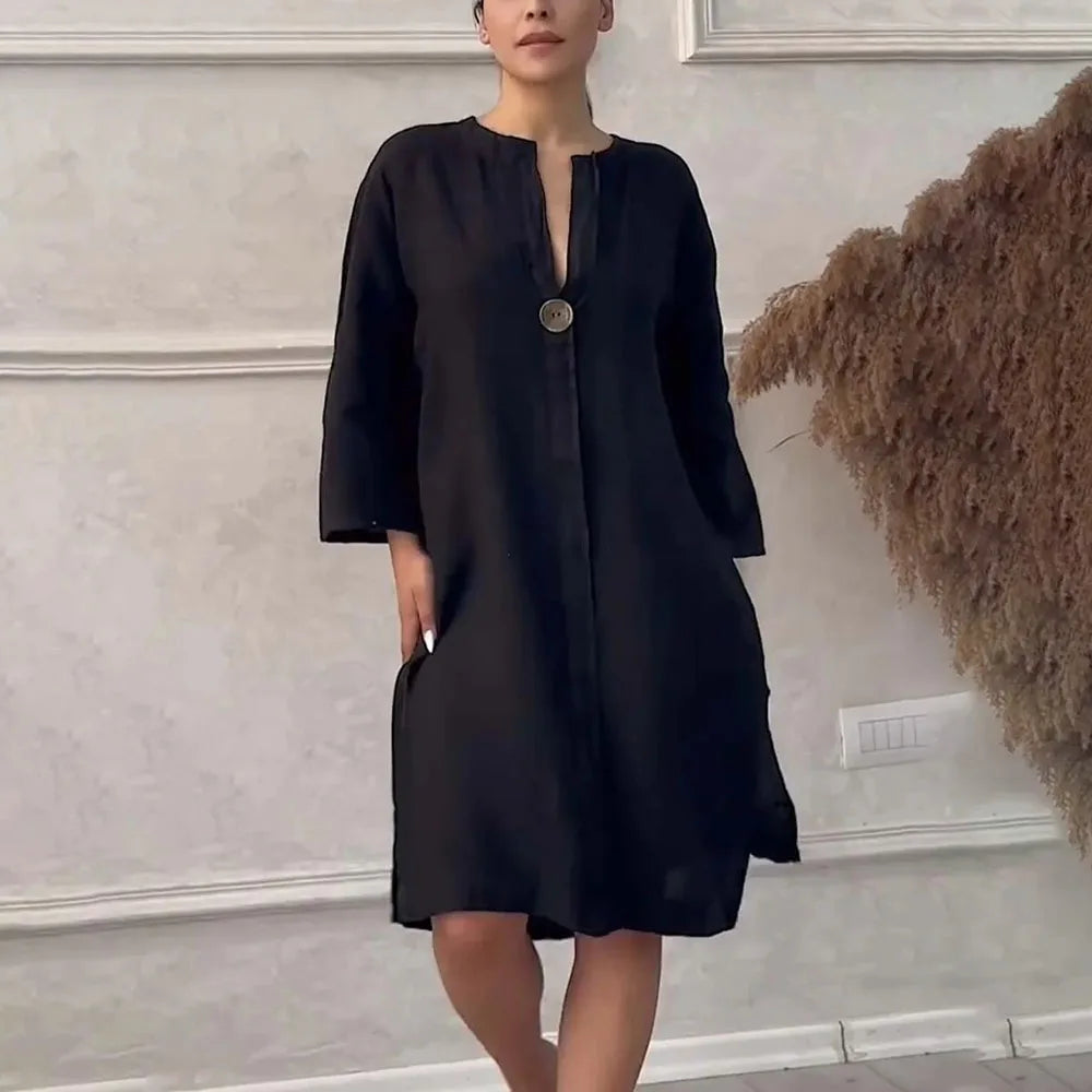 Robe longue en lin à manches longues pour femmes, robes élégantes, robe éducative, été décontracté, monochromatique, fête de documents, Y2K, été 2024