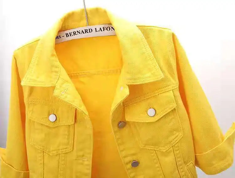 Femmes Denim veste printemps automne manteau court rose Jean vestes décontracté hauts violet jaune violet bleu hauts amples dame vêtements d'extérieur