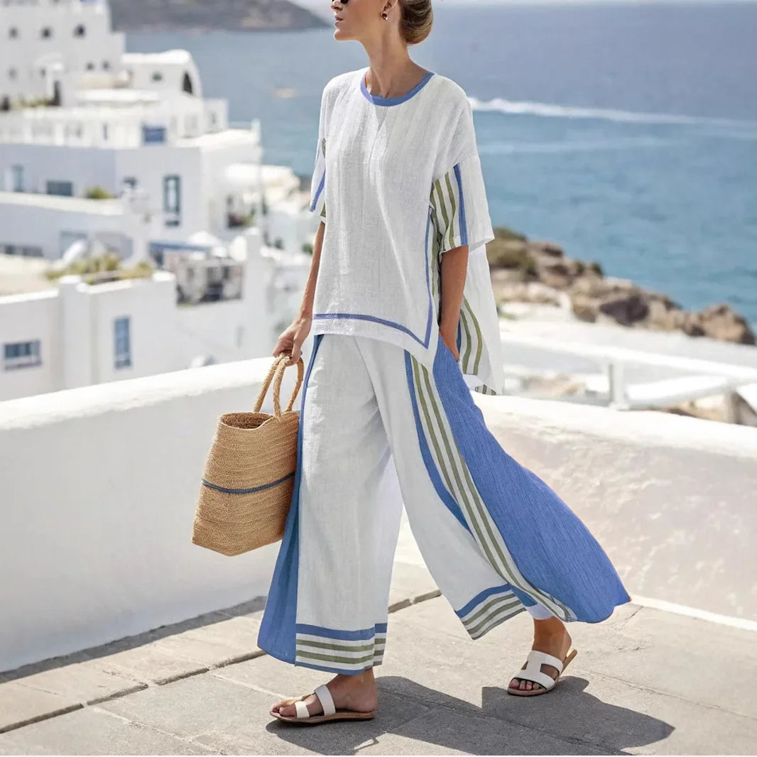 2025 nouvelle rayure femmes mode décontracté ensemble de 2 pièces été haut ample élégant solide bureau vacances pantalon costume femmes vêtements