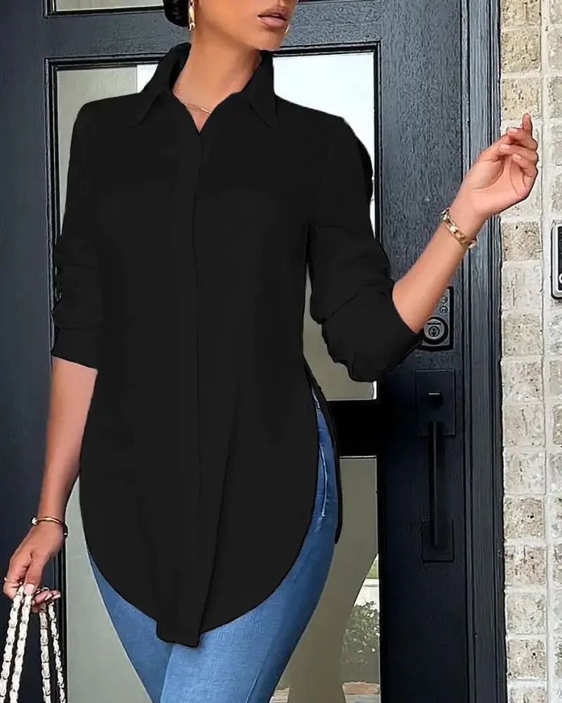 BERAKAH SUPRÊME - Haut décontracté à manches longues pour femmes, chemise imprimée à col au dos, élégante et à la mode, bureau, printemps et automne, 2025