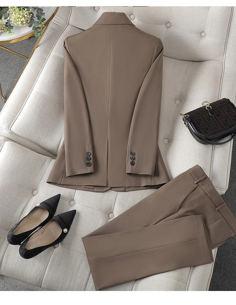 Costume Blazer Bleu Décontracté pour Femme, Tenue de Bureau, Manches sulf, Veste à Bouton Unique, Ensemble 2 Pièces, Chic, Mode, Pantalon, Élégant