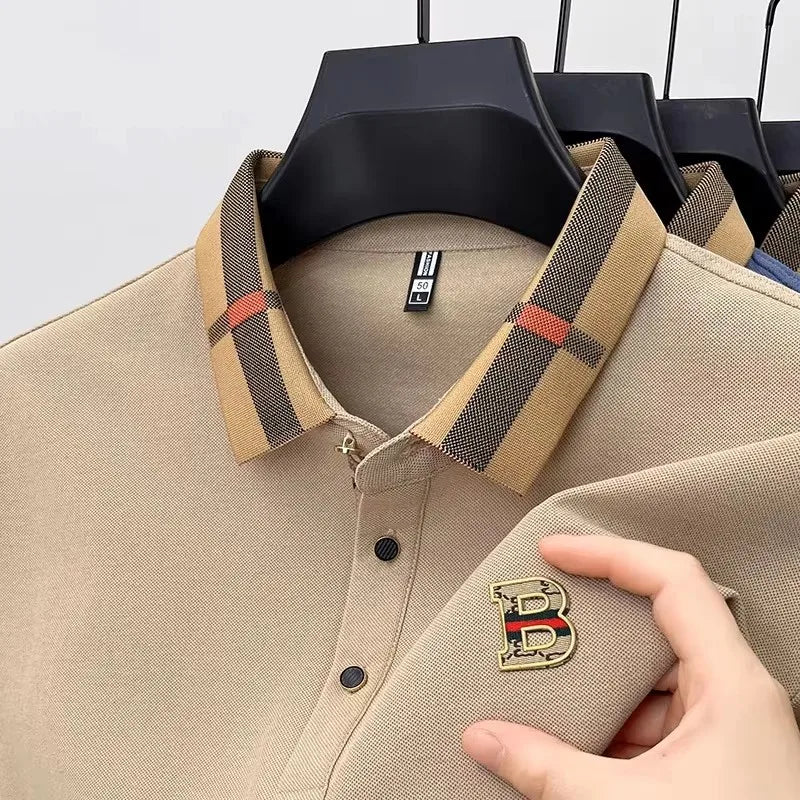 Marque de luxe logo polo à manches courtes hommes été nouveau haut de gamme en soie coton respirant Paul T-shirt mode décontracté vêtements pour hommes