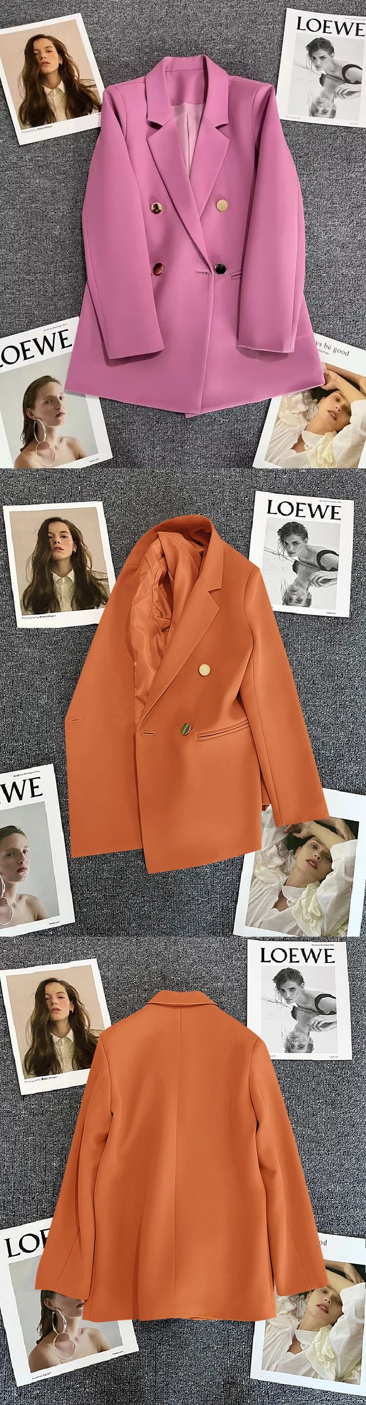 Couleur bonbon OL Blazer printemps automne cranté à manches longues Double boutonnage bouton en métal mince poche Blazer manteaux ZXFS-S602