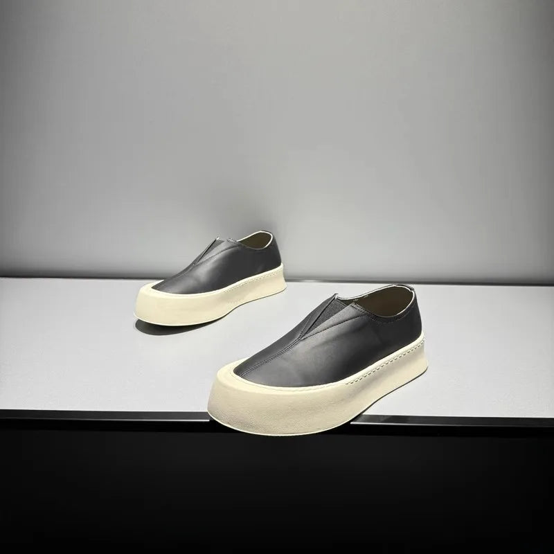 Hommes respirant mode personnalité en cuir véritable bas plate-forme mocassins marche hommes haute rue confortable sans lacet chaussures