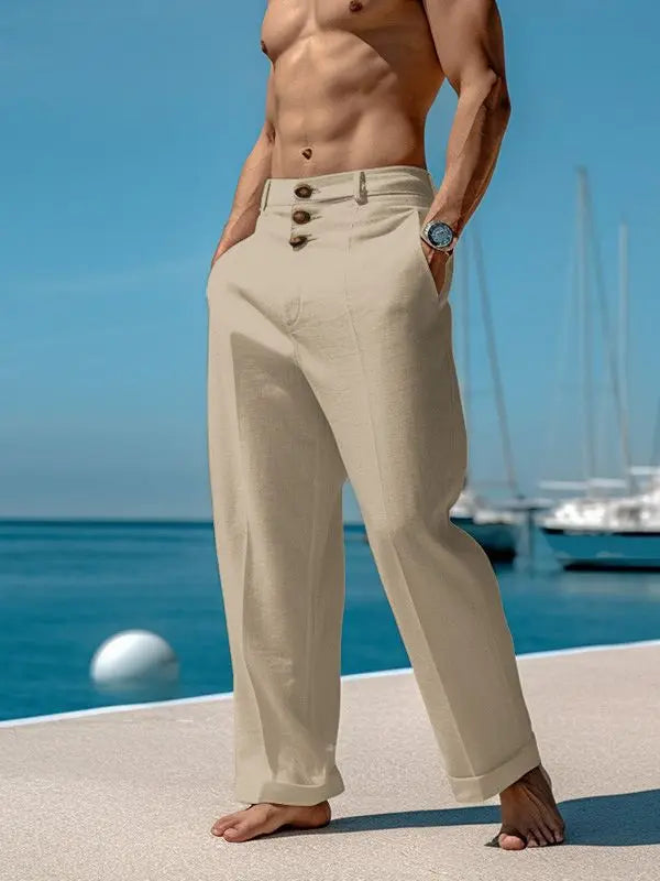 Pantalon de Plage en Coton et Lin pour Homme, Vêtement Décontracté, Respirant, Fin, Style Rétro, Nouvelle Collection Été