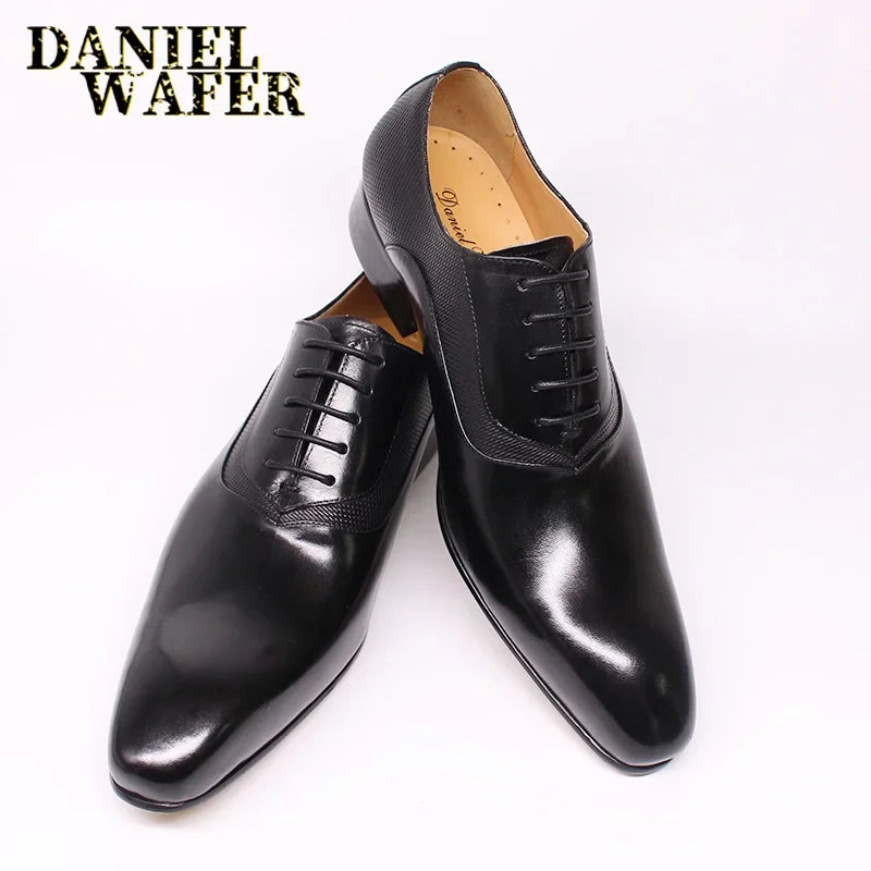 Chaussures Oxford de luxe en cuir véritable pour hommes, faites à la main, noir, marron, imprimé, à lacets, pointu, Parker, mariage, bureau, robe formelle