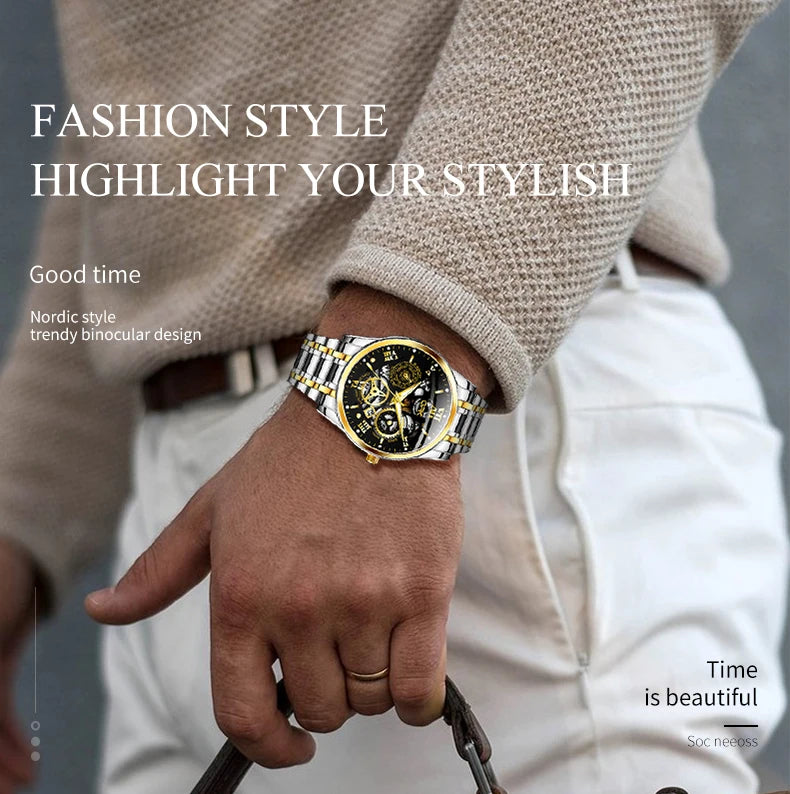 OPK8135-montre pour hommes, bracelet en acier avec lueur nocturne étanche