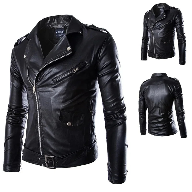 Veste en cuir PU Style motard coupe cintrée pour hommes, manteau décontracté britannique à la mode Y012, veste en cuir confortable et souple pour hommes