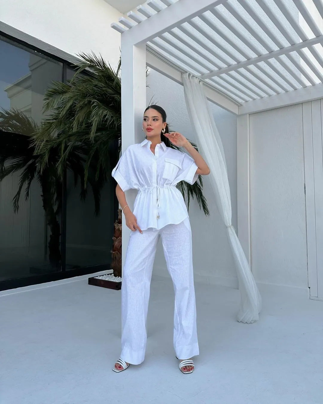 Ensemble deux pièces pour femmes, streetwear, décontracté, à la mode, pour les travailleuses, avec poche, collection été 2024