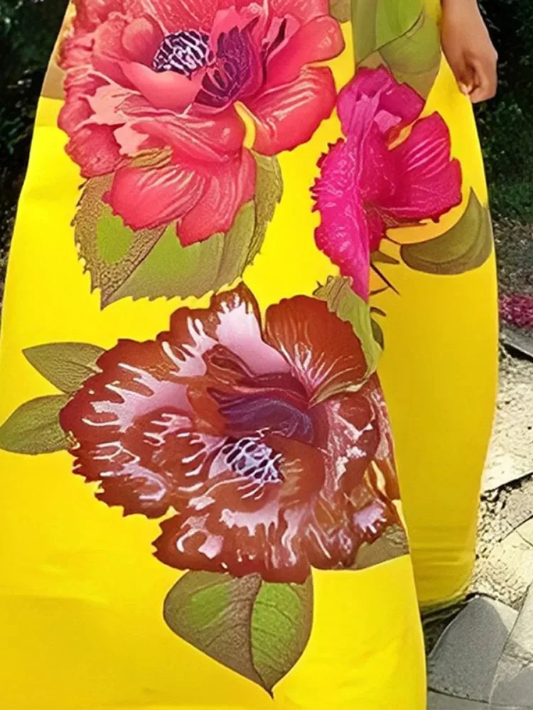 UOOZEE femmes Vintage élégant imprimé fleuri soirée Maxi robes 2025 nouvel été sans manches taille haute a-ligne robe de soirée