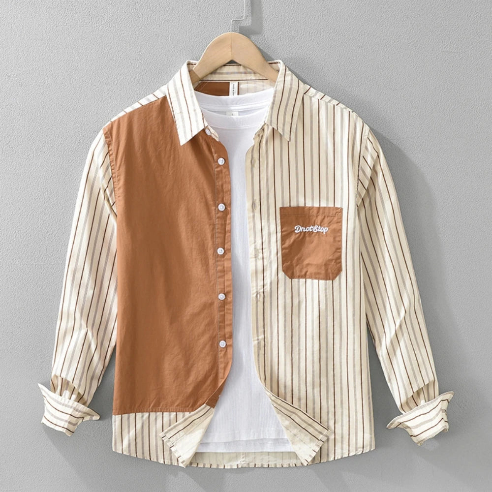 2025 nouvelle chemise pour hommes à manches longues épissage rayure chemises décontractées printemps hommes vêtements hauts pur coton vêtements pour homme usage quotidien