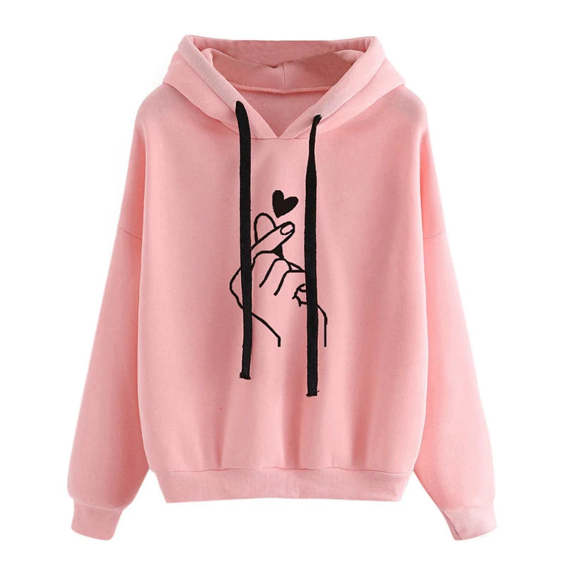 Automne sweat à capuche polaire couleur unie doigt coeur à capuche mode coréenne sweats à manches longues haut cordon poches sweat à capuche ample