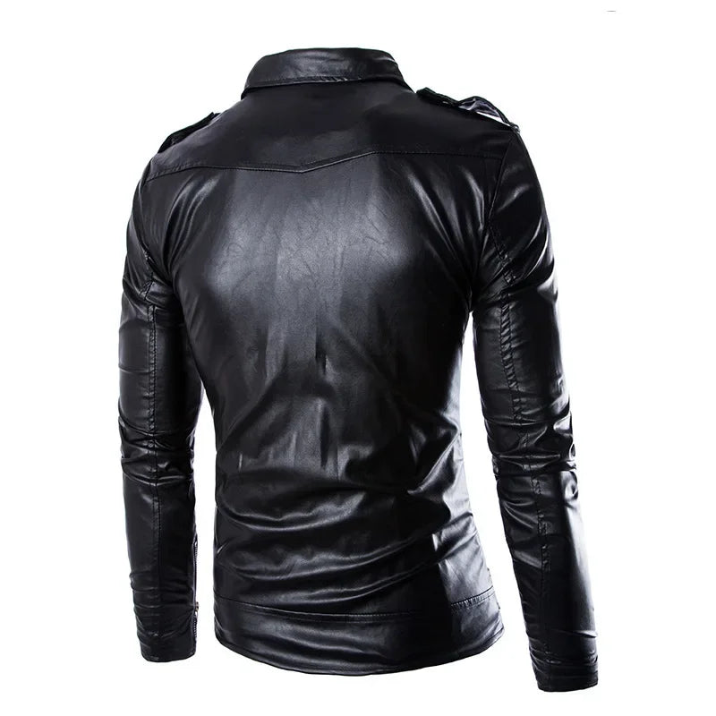 Veste en cuir PU Style motard coupe cintrée pour hommes, manteau décontracté britannique à la mode Y012, veste en cuir confortable et souple pour hommes
