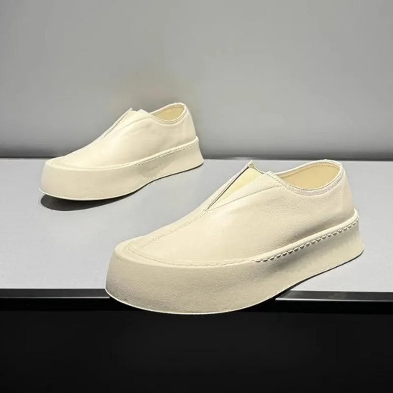 Hommes respirant mode personnalité en cuir véritable bas plate-forme mocassins marche hommes haute rue confortable sans lacet chaussures