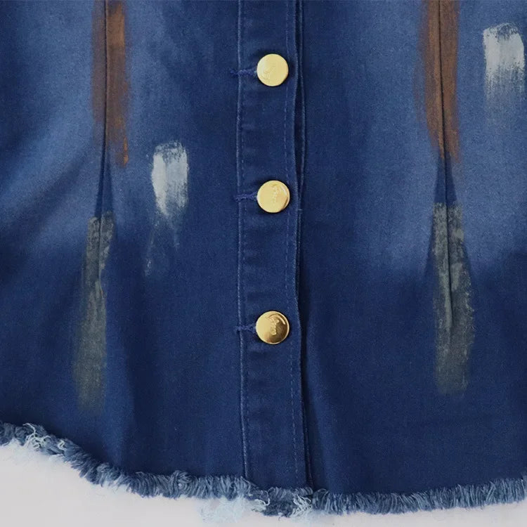 Ensemble deux pièces pour femmes, costume de Cowboy, veste en Jean, simple boutonnage, col rabattu, trou, pantalon évasé, tenues féminines, Ensemble décontracté