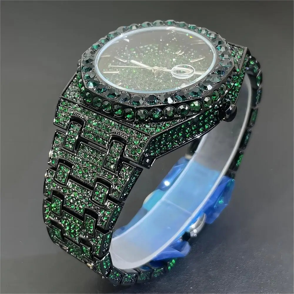 2024 Hip Hop hommes montres à quartz MISSFOX automatique Date glacé montre-bracelet mode bleu diamant bijoux montre pour homme livraison gratuite