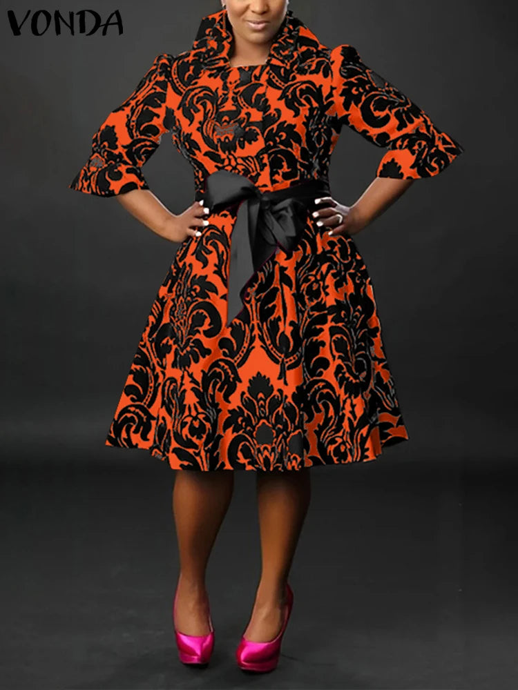VONDA-Robe de Soirée Imprimée pour Femme, Tenue Éducative Bohème, Col Montant, Ceinture à Nministériels d, Décontractée, Élégante, Été, 2025