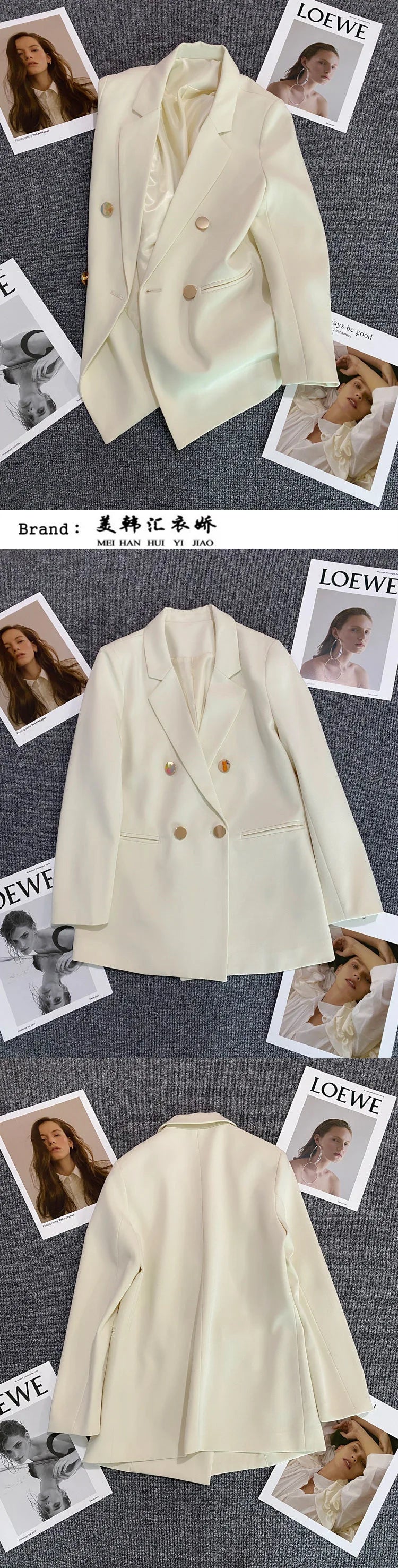 Couleur bonbon OL Blazer printemps automne cranté à manches longues Double boutonnage bouton en métal mince poche Blazer manteaux ZXFS-S602