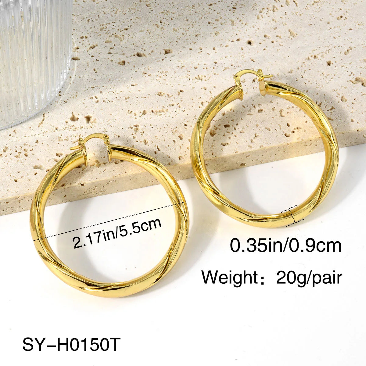 Boucles d'oreilles Twist Hoop pour femmes, grand cercle rond, boucle d'oreille face, déclaration de mode, accessoires de bijoux, document en or, Hip Hop