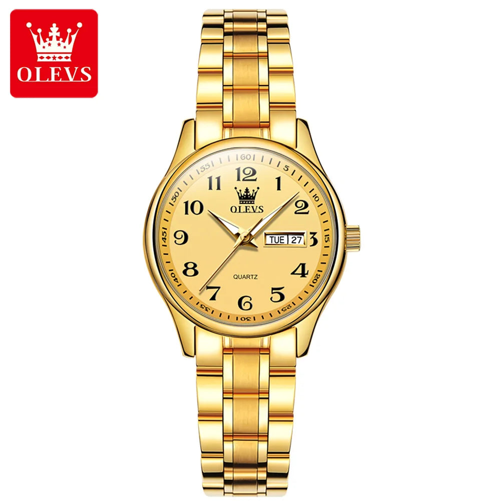 OLEVS montre à Quartz de luxe pour femmes montre élégante en acier inoxydable lumineux étanche semaine Date montre-bracelet dames robe montre