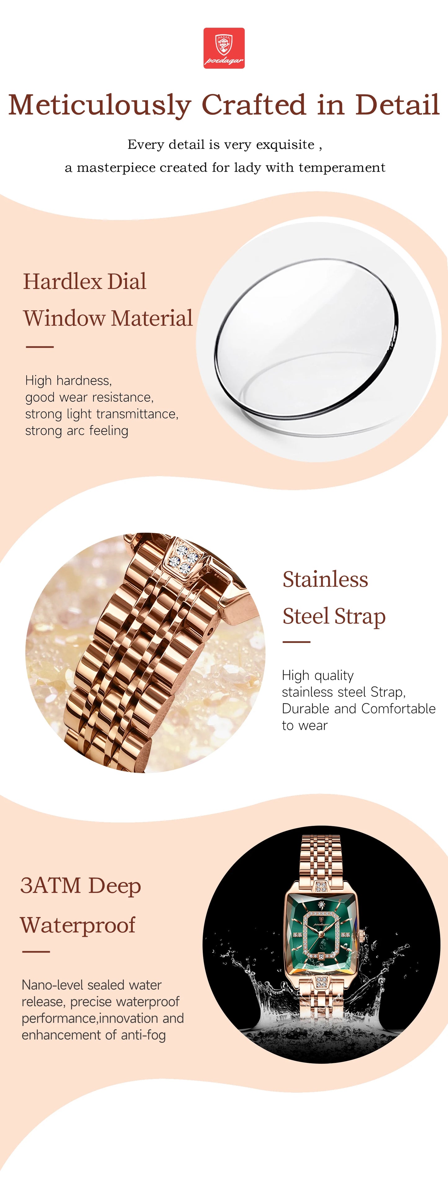 POEDAGAR montre de luxe pour femme calendrier étanche haute qualité dames montre en acier inoxydable Quartz femmes montres élégant + boîte