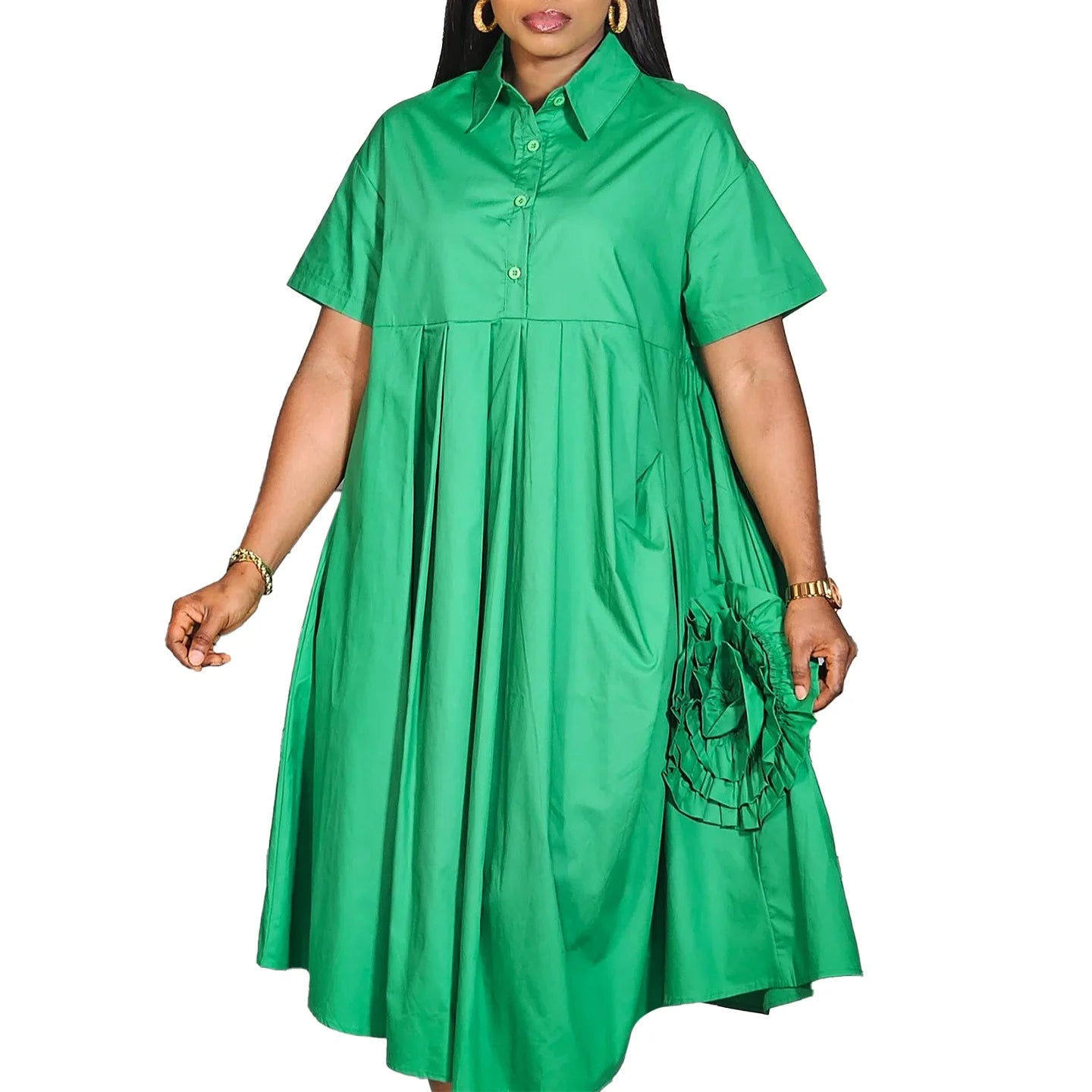 Robe chemise à manches courtes pour femmes, couleur unie, jupe trapèze, élégante, décontractée, Maxi, pour printemps et automne, mode été