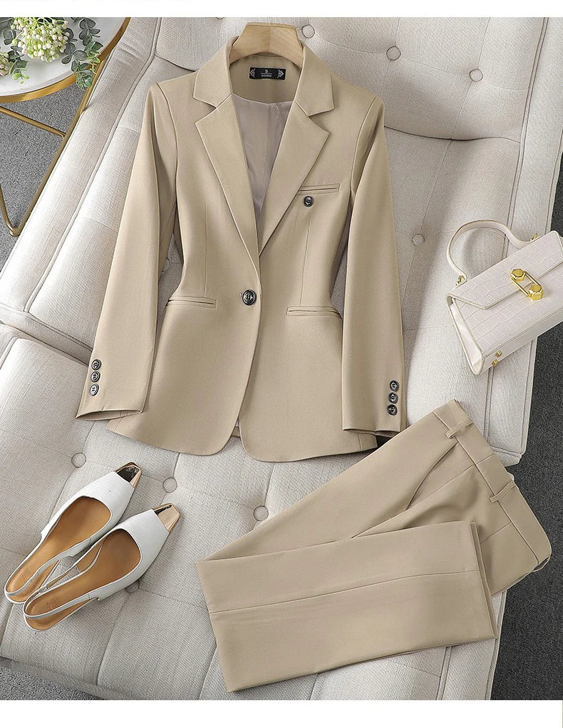 Costume Blazer Bleu Décontracté pour Femme, Tenue de Bureau, Manches sulf, Veste à Bouton Unique, Ensemble 2 Pièces, Chic, Mode, Pantalon, Élégant