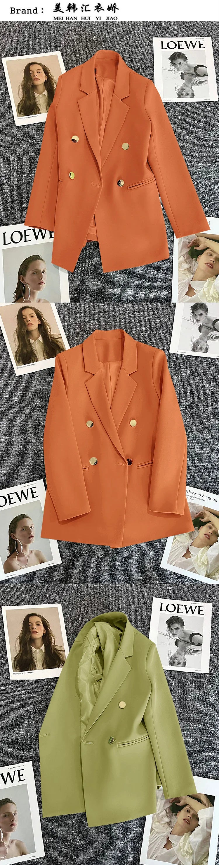 Couleur bonbon OL Blazer printemps automne cranté à manches longues Double boutonnage bouton en métal mince poche Blazer manteaux ZXFS-S602