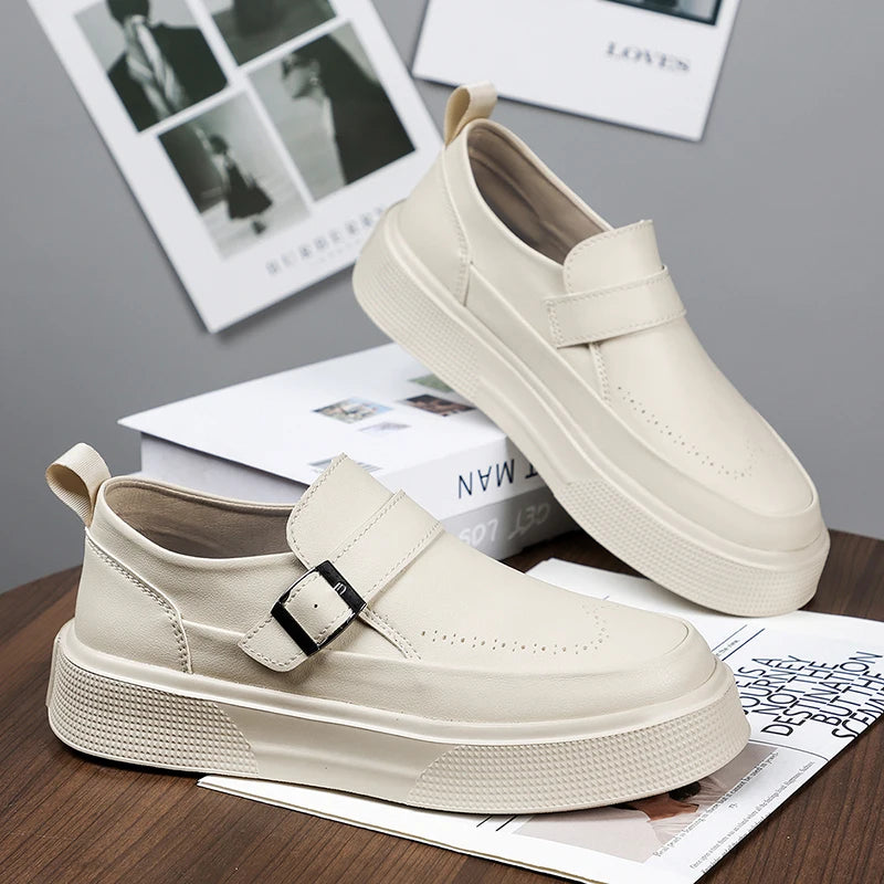 2025 Nouveaux mocassins à plateforme pour hommes Chaussures à enfiler en cuir à semelle épaisse Chaussures de marche confortables et décontractées pour hommes Chaussures plates à enfiler à la mode