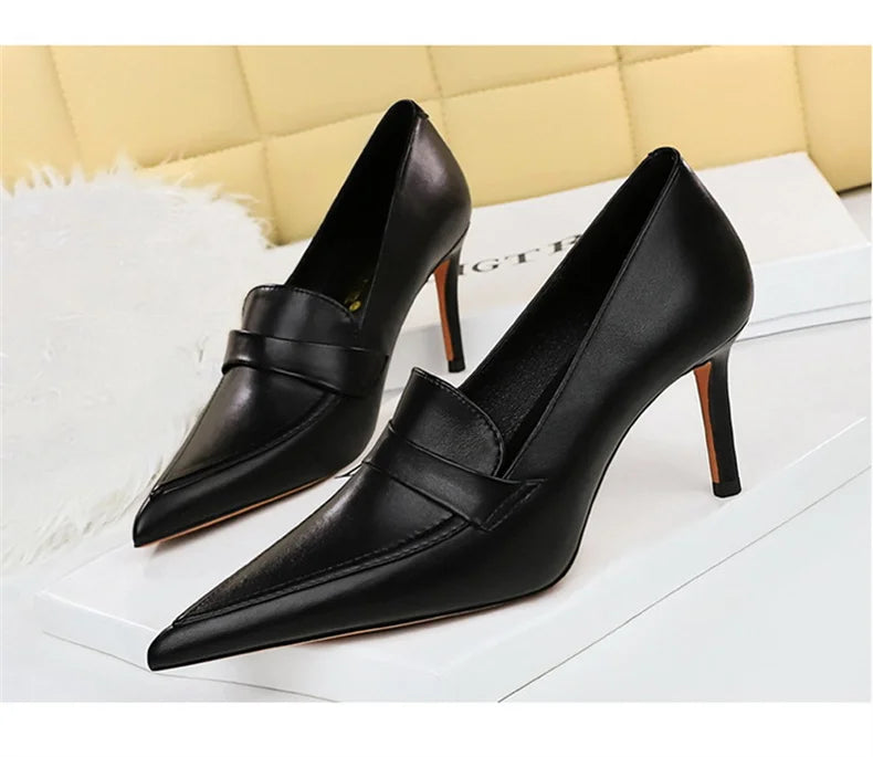 Escarpins à Talons Hauts Élégants pour Femme, Cuir Classique, Rétro, Jolie tu, Parker, Slip On, Marron, Noir, Bureau, ix, Chaussures Simples