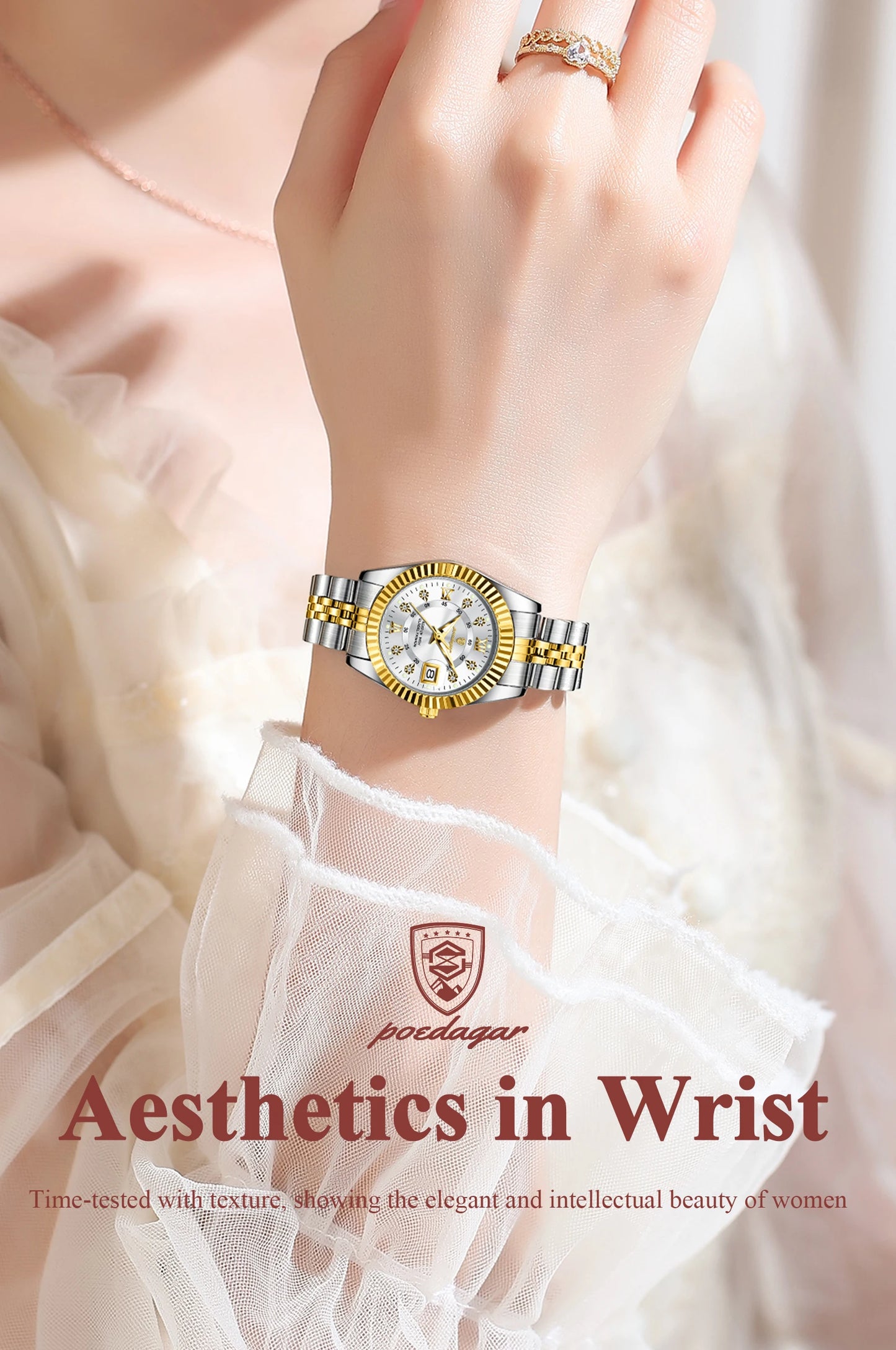 POEDAGAR montres de luxe pour femmes étanche lumineux Date dames montre-bracelet en acier inoxydable montre à Quartz élégante pour les femmes Reloj