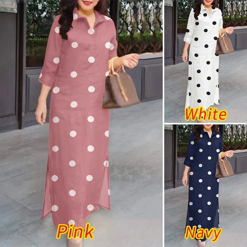 Eleagnt à pois femmes Robe grande taille été Robe d'été 2025 ZANZEA mode revers cou 3/4 manches Baggy travail robes Robe Femme