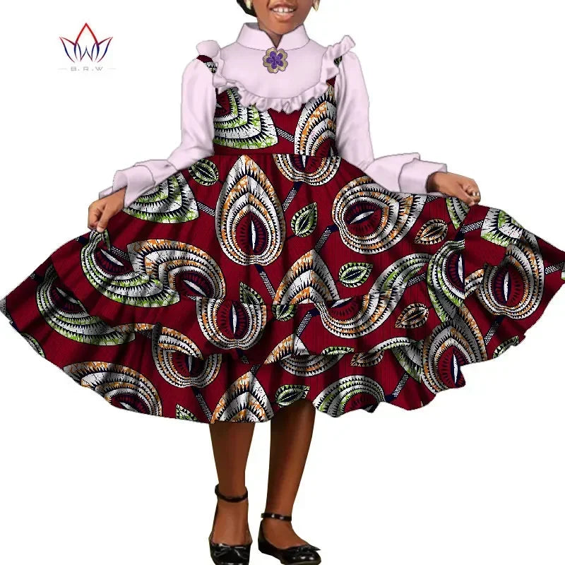 Bintarealwax-Vêtements traditionnels africains pour enfants, robes à volants pour filles, nouvelle mode, Dashiki mignon, WYT575