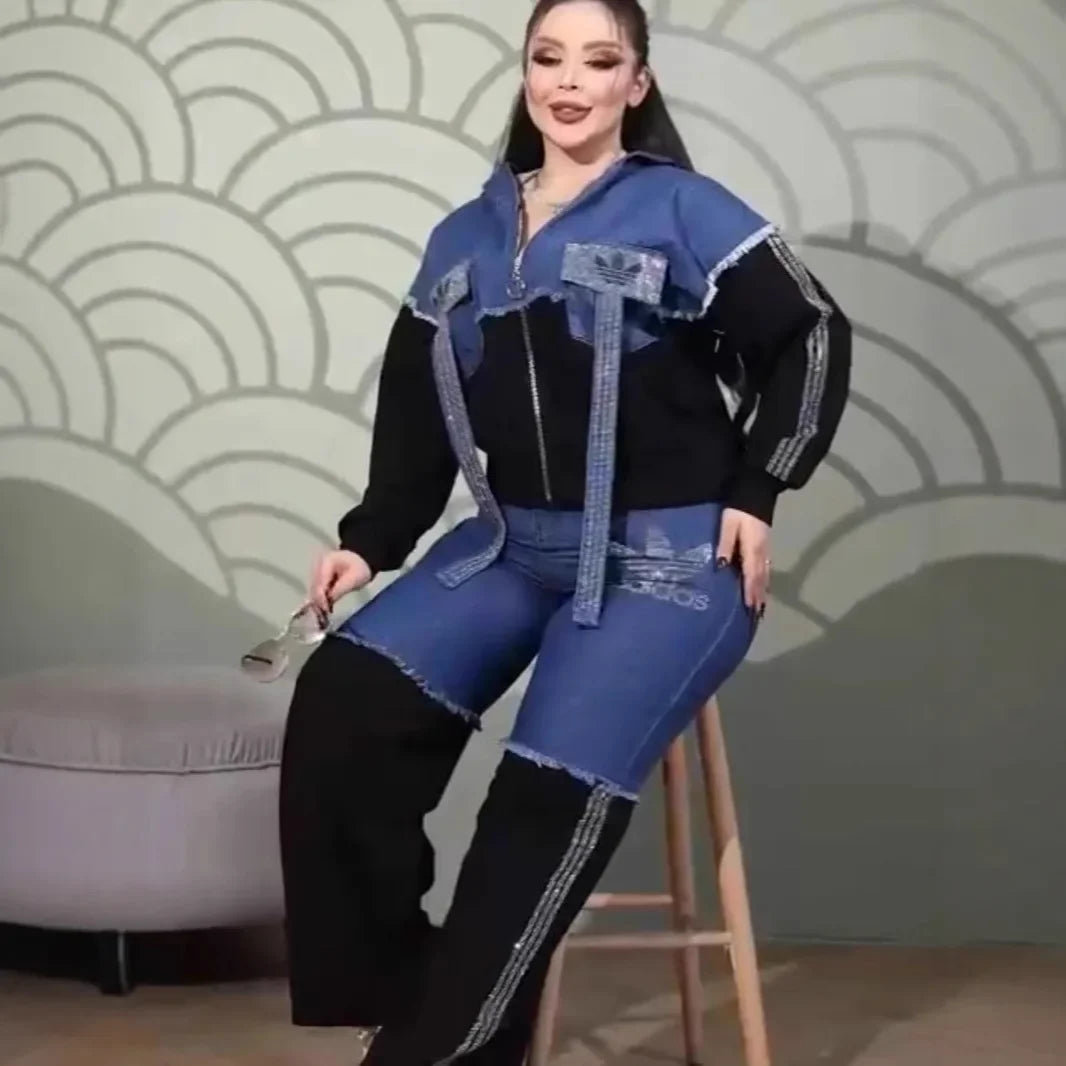 Ensemble veste et pantalon de costume en Denim pour femmes, Ensemble de vêtements en Denim confortables et décontractés de la chine continentale, article en Stock AE