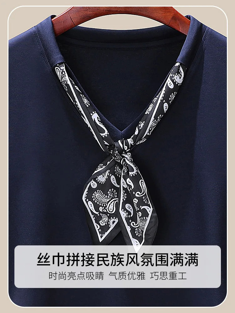 T-Shirt à manches courtes et col en V pour femme, écharpe structurée, épaules froncées, cravate à la taille, amincissante, nouvelle collection 2025