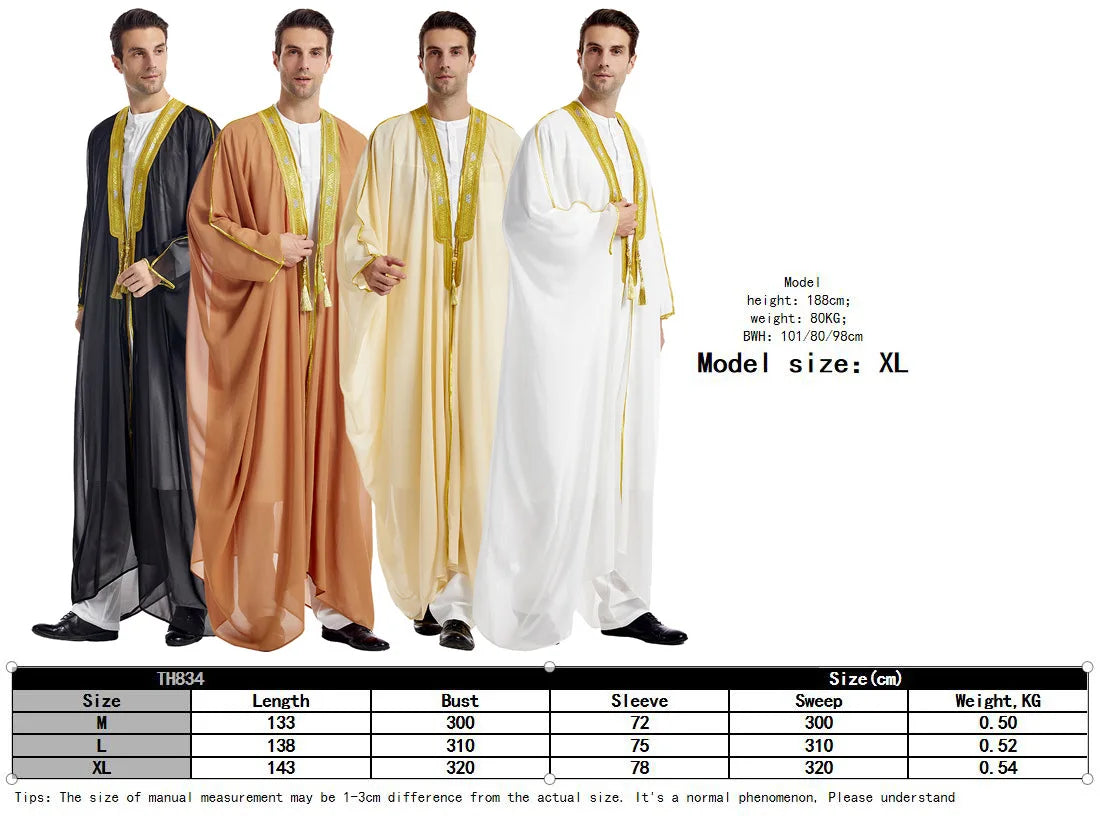 Eid hommes musulmans Jubba Thobe hommes Cardigan Abaya Robe longue islamique Ramadan Kimono longue Robe saoudienne arabe Musulman Caftan dubaï
