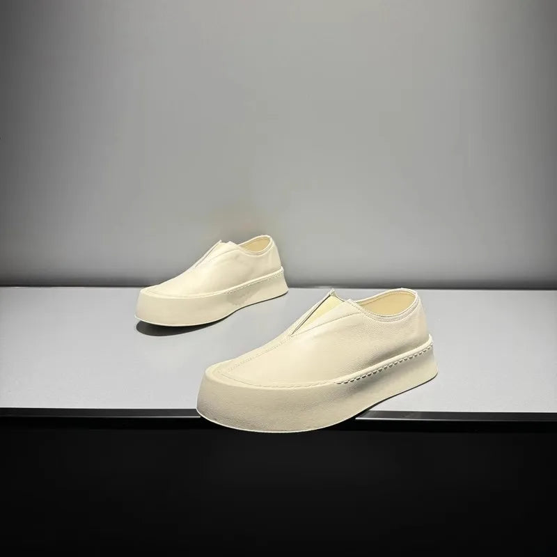 Hommes respirant mode personnalité en cuir véritable bas plate-forme mocassins marche hommes haute rue confortable sans lacet chaussures