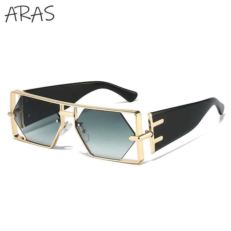 Steampunk Rectangle lunettes de Soleil Femmes Hommes 2025 De Luxe Creux En Métal Cadre Lunettes de Soleil Vintage Punk Hexagone Lunettes UV400 Nuances