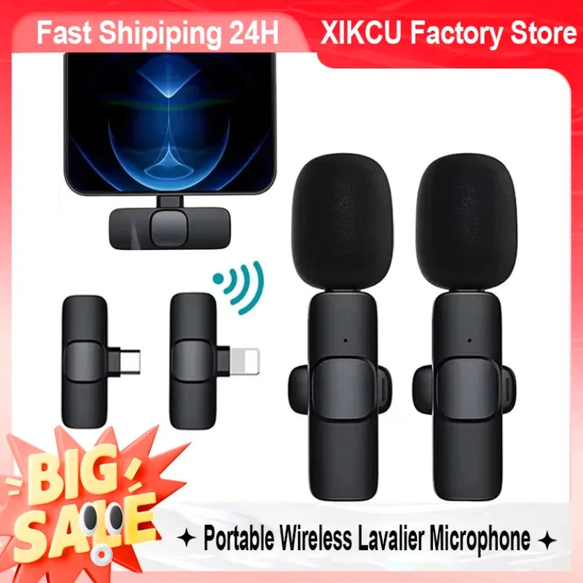 XIKCU Microphone Lavalier sans fil Portable enregistrement Audio vidéo Mini micro pour iPhone diffusion en direct téléphone de jeu avec réception
