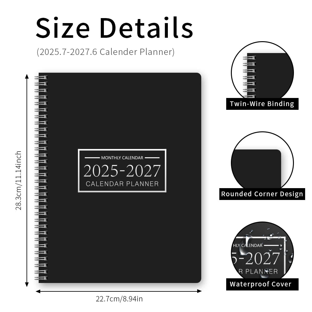 1Pc A4 2025.7-2027.6 Planificateur mensuel et calendrier 2 ans mensuels à partir de 2025 juin. 2027, 24 mensuels, avec 3 autocollants