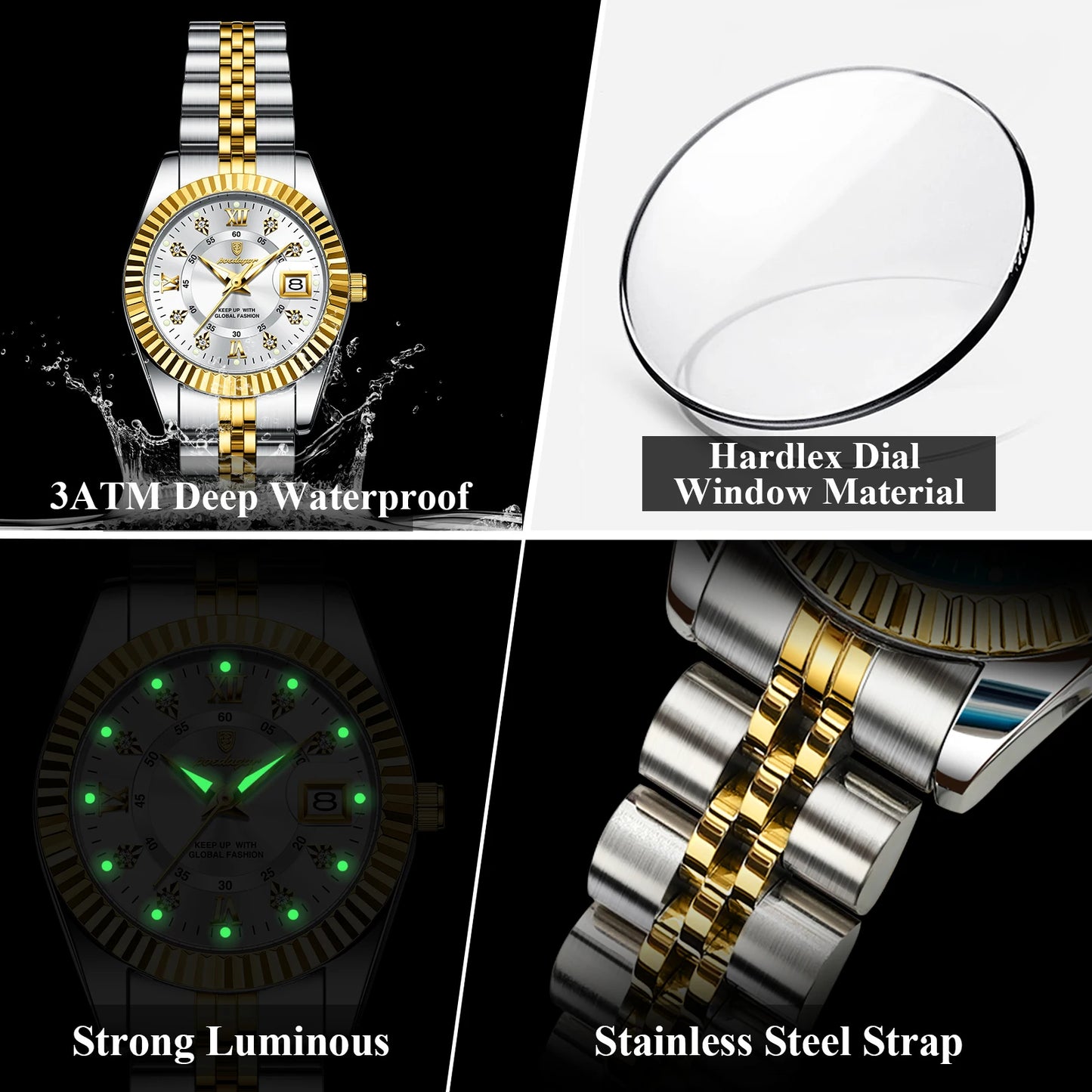 POEDAGAR montres de luxe pour femmes étanche lumineux Date dames montre-bracelet en acier inoxydable montre à Quartz élégante pour les femmes Reloj