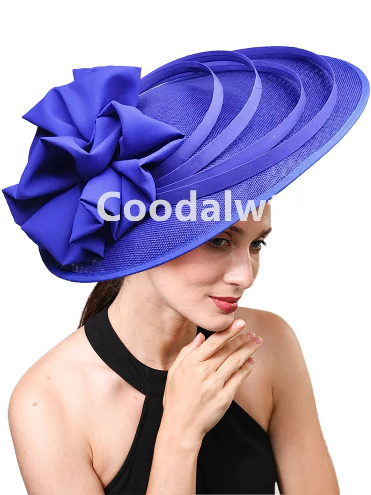 Noir grand Chapeau fascinateur femmes Royal Ascot casque fleur mode Chapeau Casquette pour église Kentucky Derby Chapeau Casquette bandeau
