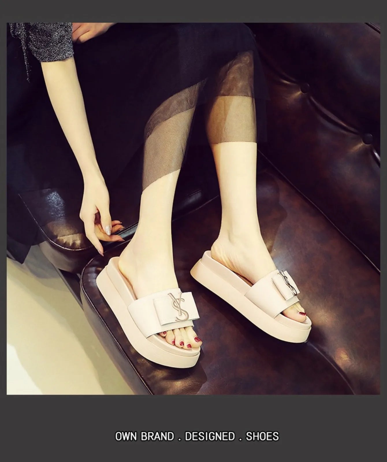 Pantoufles de Luxe à Plateforme pour Femme, Chaussures Décontractées d'Extérieur, Sandales à la Mode