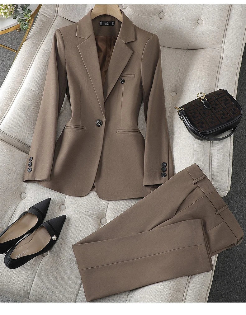 Costume Blazer Bleu Décontracté pour Femme, Tenue de Bureau, Manches sulf, Veste à Bouton Unique, Ensemble 2 Pièces, Chic, Mode, Pantalon, Élégant