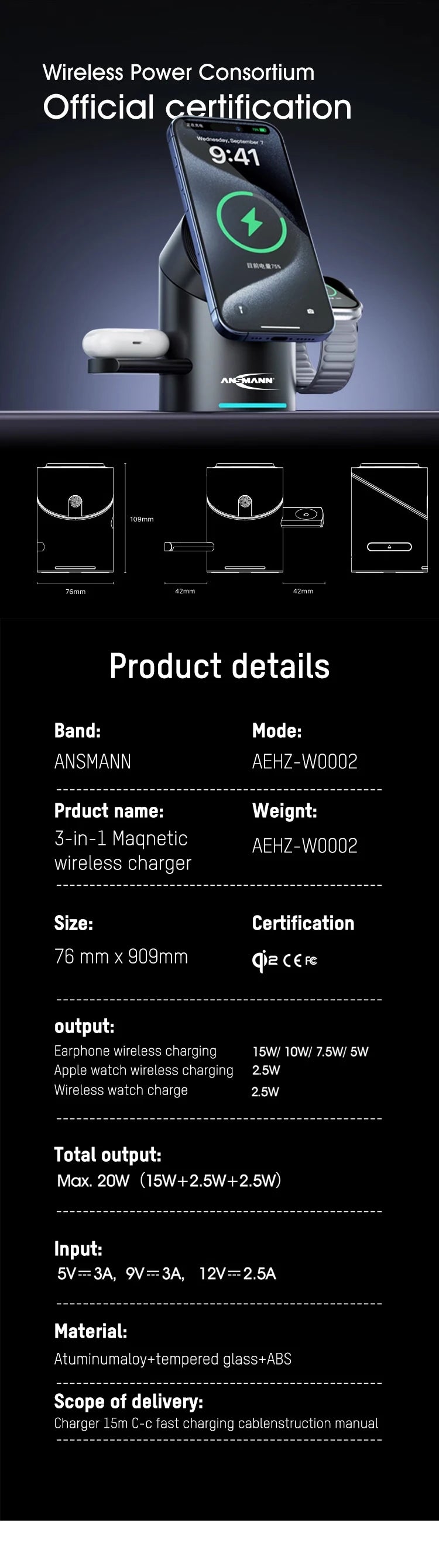 Station de recharge multifonctionnelle magnétique pour mobiles, écouteurs, montres